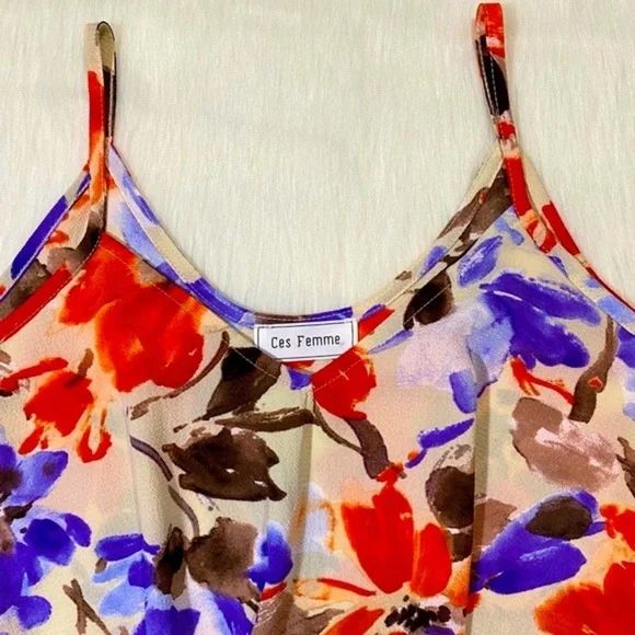 Tie Front Top Tank Floral Print V-neck Pat… - Picture 8 of 11